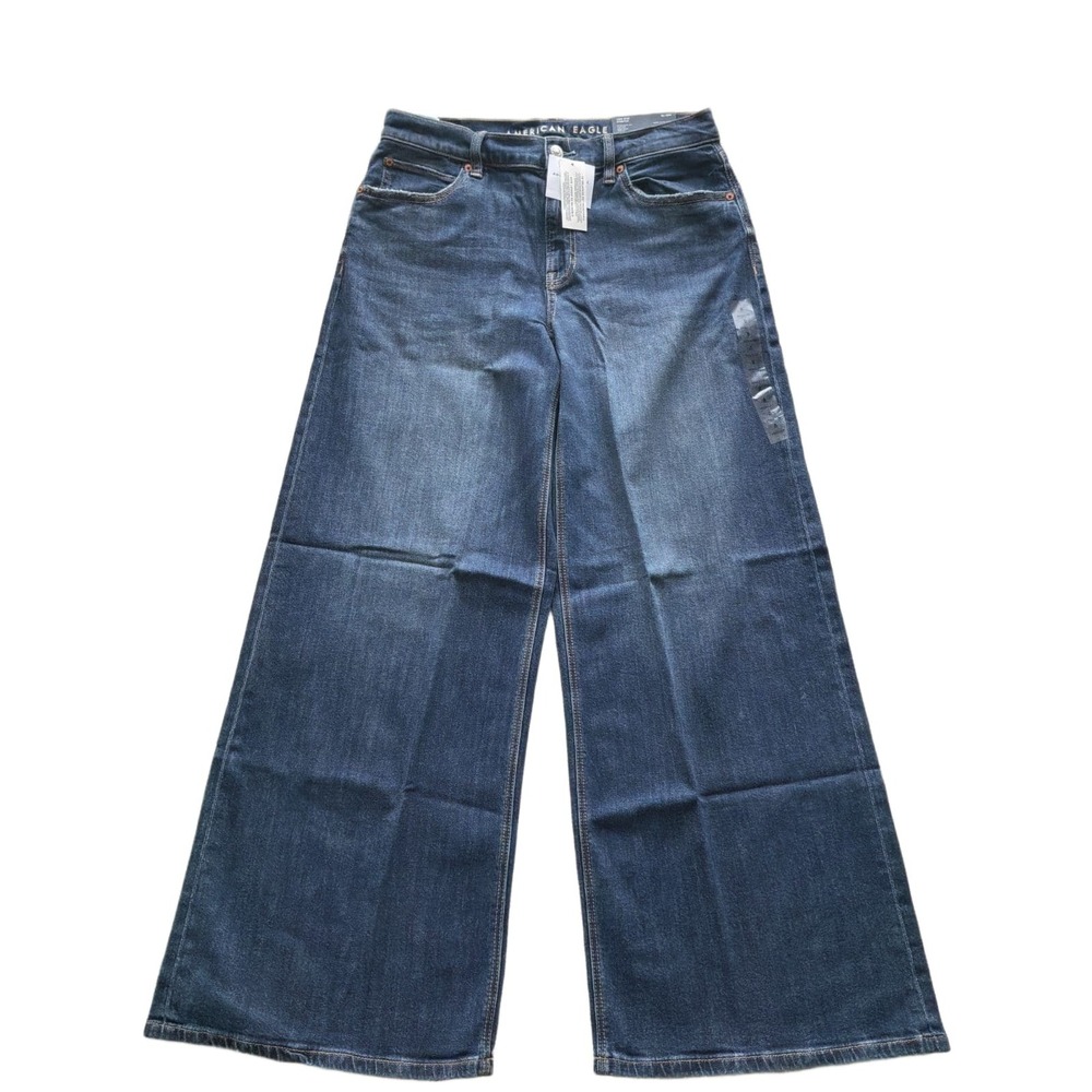 American Eagle Ultra Wide Leg Jeans Women's Size 8 Regular Low Rise Dark Wash NW